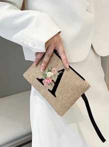 印有首字母和花环图案便携式零钱包、手拿钱包、便携式小包、适合送礼、旅行小包装、轻便储物袋、旅行洗衣拉链袋 - 非常适合旅行和度假派对、节日化妆包 - 送给朋友、家人或自己的完美礼物 - 旅行包，男女皆宜