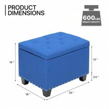 Microfiber Storage Ottoman With Wooden Legs, Tufted Upholstered Ottoman Couch Bench Chair Footrest Footstool For Living Room Bedroom, Navy Blue