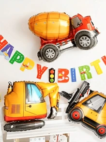 4pcs Construction Vehicle Foil Balloon Set, Including Excavator, Forklift, Mixer Truck, Crane Balloons, Suitable For Men's Construction Birthday Party Decorations