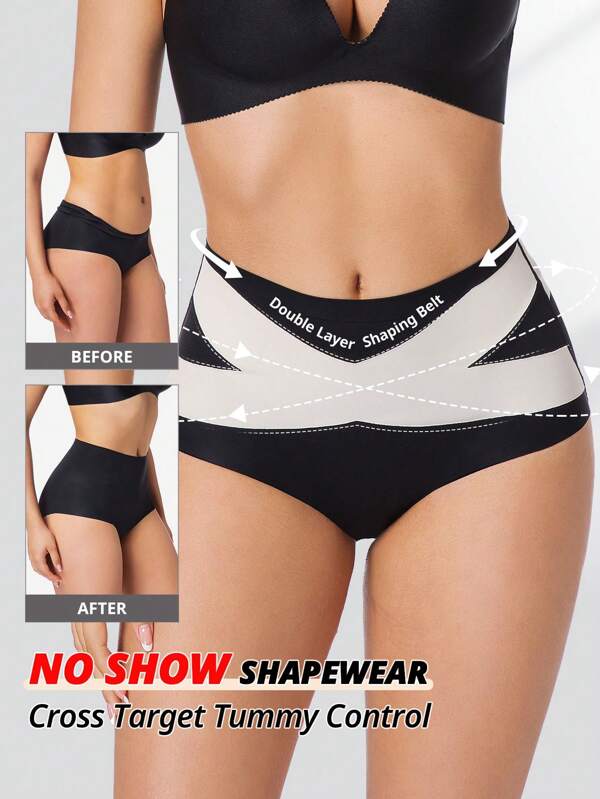 FLARIXA Women Cross High Waist Tummy Control Brief Panty Girdle Hips Lift Underwear No Show Shapewear Bottom