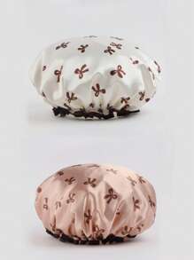 Waterproof Double Layer Shower Cap, Elastic Bathing Hair Cover For Women Adult Kitchen Oil-Proof Bonnet For Hair Mask Use Bow Valentine's Day Hair Sleep Cap Sleep Bonnet - Multicolor - View 17
