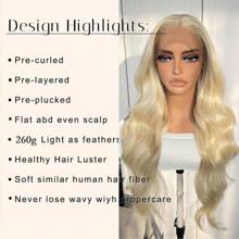 Blonde Lace Front Wig 26 Inch Body Wave Highlight Wigs Pre-Plucked, Long Layered Wig With Curtain Bangs, Glueless For Women, 613 Wig