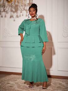 Mgiacy-Lady New Arrival Round Neck Plus Size Ball Dress Floral Hot Fix Ruffle Overlay Mgiacy-Classy Mermaid Bodycon Dress