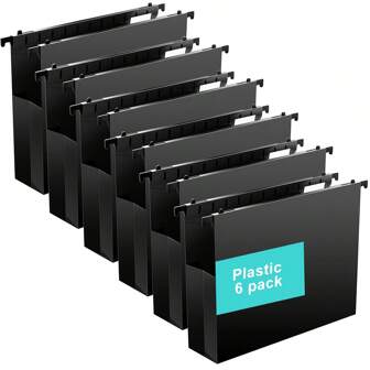 6 件装超大容量塑料悬挂文件夹，2 英寸扩展式折叠口袋，带黑色插入垫圈，适用于文件柜，硬挂文件夹，黑色，信纸尺寸 - 6 件装旅行收纳整理器