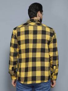 Men's Plaid Flannel Dress Shirt Long Sleeve - 黃色 - 查看 2