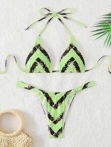 LUCKY HOLIDAY Bộ bikini tam giác dây gợi cảm thời trang - màu xanh lá - Xem 3