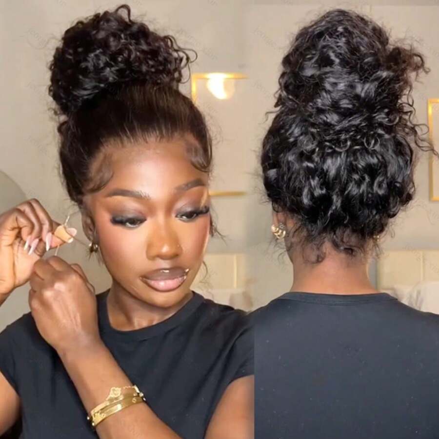 200% Density Deep Wave Wig 360 Full Lace Wig Human Hair Wig Natural Color Pre Plucked Curly Wave 13x6 Deep Wave Breathable Transparent HD Lace Frontal Wig Human Hair Wig 100% Human Hair Wigs For Women Hair Accessories