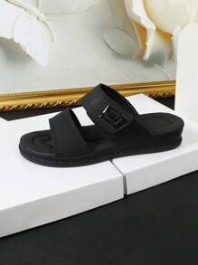 Men's Double Strap Design: Soft Bottom Comfortable, Thick Outsole With Rough Line, Adjustable Non-Slip, Fashionable And Personalized, Buckle Slip-On, Summer Travel Essentials - Black - View 7