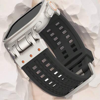运动表带适用于 Apple Watch Ultra 2/Ultra/Series 10 9 8 7（49 毫米 45 毫米 44 毫米 42 毫米）重型硅胶表带带金属连接器，男女皆宜的装甲设计