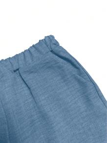 2 Stücke Freizeit-Set: Rundhalsausschnitt, einfarbiges Cardigan-Oberteil und lange Hose mit elastischer Taille, elegantes Outfit für Gartenparty, Pendeln, Arbeit, Frühling/Sommer/Herbst, bescheiden