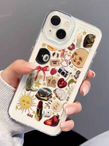 1 件复古图案透明 TPU 全身防摔防指纹保护手机壳适用于 iPhone - 彩色 - 查看 1