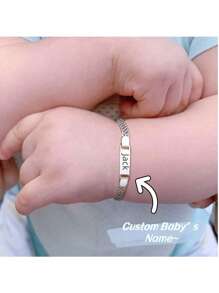 1pc Personalized Bracelet For Boy Girl, Couple Combination Bracelet, Stainless Steel Engraved Name Date Son Daughter Mom Baptism Gift Funny Secret Santa Gifts Back, Son, Daughter - Multicolor - View 7