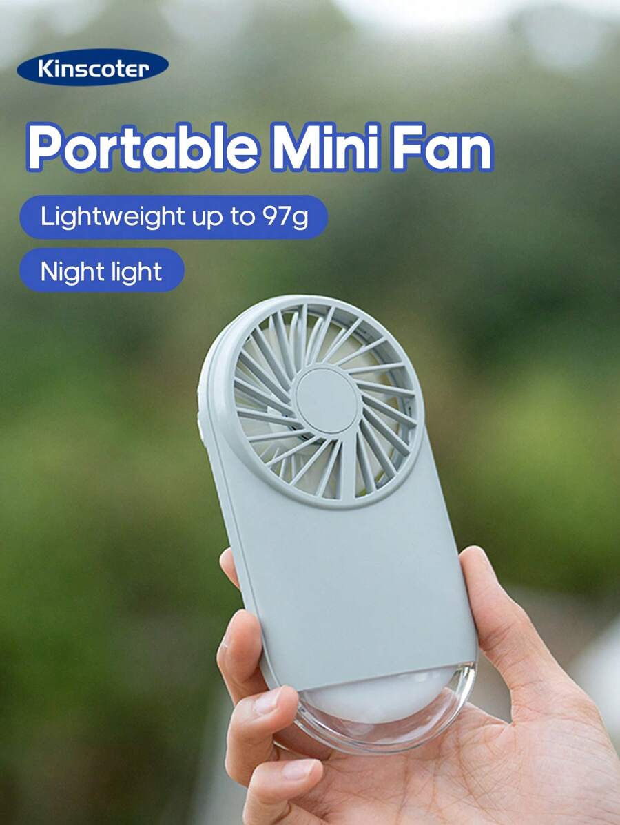 kinscoter 1PC Rechargeable 1200mAh Portable Pocket Fan Outdoor Lightweight Mini Night Light Air Cooler Handheld Fan