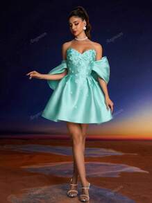 Abito elegante da sera Anymoon con decorazioni floreali 3D, adatto per balli formali, lauree, riunioni di ex alunni, feste, matrimoni e altri eventi, abito da festa, abito da invitato al matrimonio