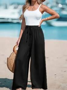 2 Stück/Set Urlaubs-Schlupfhose mit weitem Bein und Zugband Taille