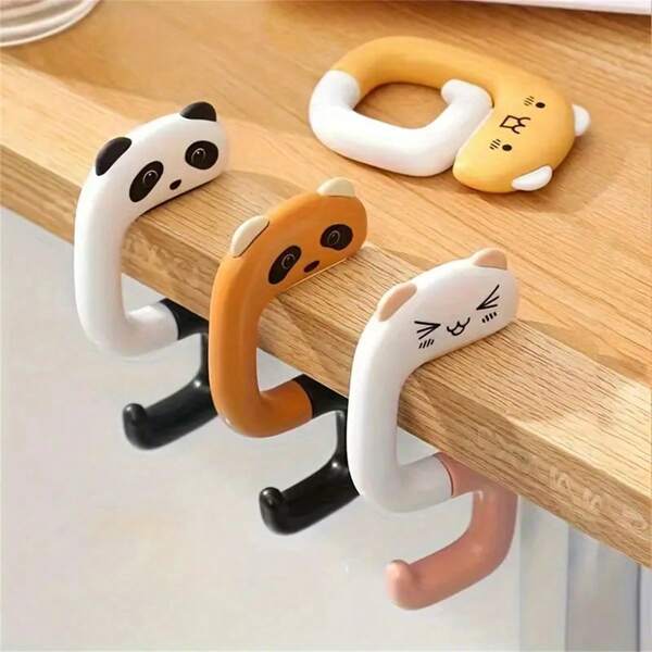 4pcs Cute Cartoon Animal Portable Hook Hanger Clips, With Plastic Hook, For Hanging Bags, Keys & Decor Accessories