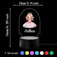 1 pièce Lumière d'illusion LED 3D de lampe de nuit décorative de cadeau d'anniversaire avec personnalisation de nom de princesses de bande dessinée, lumière chaude, cadeau de Noël