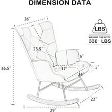 Rocking Chair Nursery Glider In Mid-Century Style - High Back, Patchwork Linen, Wood Legs, Perfect For Bedroom, Livingroom Or Relaxing Spaces - Patchwork - View 2