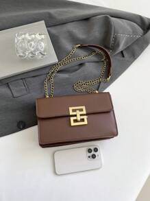 Fashion New Square Bag Plain Color Versatile Chain Shoulder Bag For Women - Brown - View 10