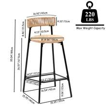 2-Piece Hand Woven Paper Rope Bar Stool Bohemian Round Kitchen Restaurant Bar Chair - Bộ A-2 món (màu gỗ) - Xem 11