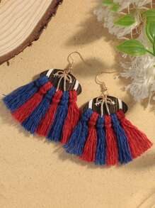 1 Pair Bohemian Football Tassel Bow Earrings, Suitable For Sports Season Wear