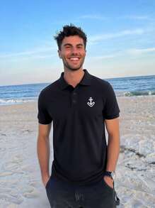 Men's Solid Color POLO Shirt, Simple & Fashionable, Suitable For Summer - Black - View 3