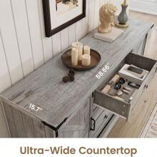 4 Drawer Farmhouse Dresser, 59" Wood Dressers With Sliding Barn Doors, TV Stand With Large Drawers & Bar Handles, Dressers & Chests Of Drawers For Closet, Bedroom,Living Room - Dead Wood Gray - View 2