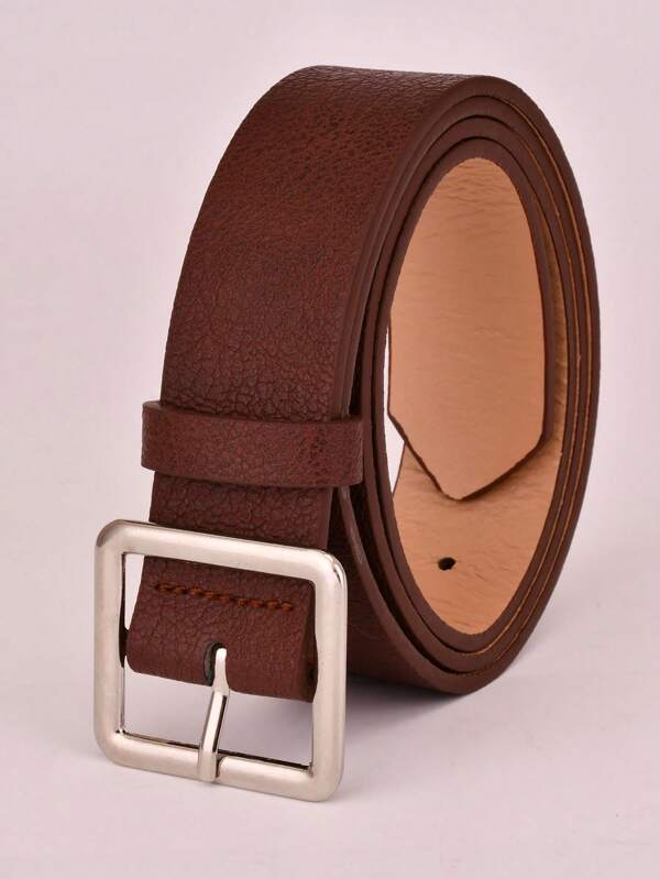 1pc Silver Square Buckle Avocado Leather Texture Fashionable Versatile Women's Belt, Geometric Pattern, Casual Bohemian Retro Palace Style Party Cute Sexy Street Elegant Leather Belt, All Season