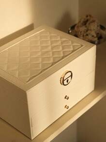 3-Layer Locking Large Capacity Jewelry Storage Box, Portable Jewelry Storage Box, Dresser Jewelry Storage Box With Drawer - White - View 10