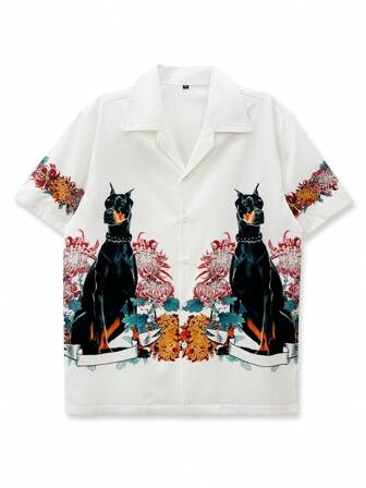 Printed Shirt, Casual Shirt, Beach Shirt, Men Short Sleeve, Casual Outings, Holiday Style, Hawaiian Shirt, Dog Floral Print Pattern
