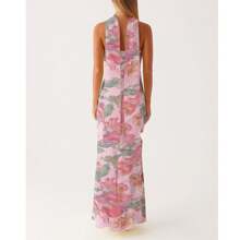 Womens Floral Strapless Dress Y2k Backless Sleeveless Tube Maxi Long Dresses Sexy Mesh Bodycon Summer Beachwear - 綠色 - 查看 5