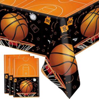 1/2/3-Piece Basketball Party Tablecloth, Disposable Plastic Basketball Birthday Tablecloth, Rectangular 137 X 274 Cm, Basketball Themed Party Decoration, Dark Color