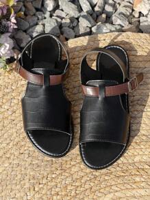 Sandal Wanita Model Datar dengan Blok Warna, Bertali Lebar, Modis, Imut, Minimalis, Cocok untuk Dipakai di Luar dan Dalam Ruangan - Hitam - View 9