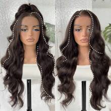 13x4 Synthetic Lace Front Wig, Wavy Curly Lace Front Wig, Pre-Plucked, No Glue Needed, 26 Inches, Instant Wear Wig For Women, Suitable For Beginners - Dark Brown - View 3