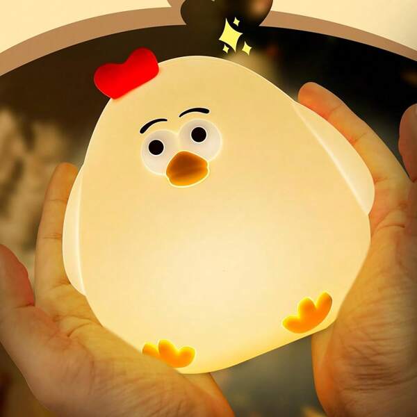 Lumière de nuit mignonne en forme de poulet en silicone, lampe de poulet rechargeable à réglage de l'intensité et de la minuterie, veilleuse de chambre à coucher de dessin animé de poulet, lampe de chevet tactile et douce