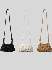 حقيبة كتف وحقيبة متقاطعة للشاطئ للصيف والإجازات، مصنوعة من حبال نسيج مجوف ومضفرة ناعمة، مع جيوب شبكية