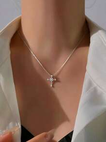 1pc S925 Sterling Silver Cross Pendant Niche Luxurious Necklace, Delicate Collarbone Chain, Gentle Style Daily Wear Gift - Cross - View 10
