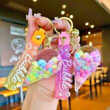 1 件可爱奶茶仿珍珠漂浮液体闪光泰迪熊钥匙扣，包包吊坠友谊送给女朋友汽车配件包包饰品学校哥特 Y2k 圣诞礼物创意包包配件挂绳带身份证夹汽车配件包包饰品 - 彩色 - 查看 9