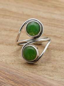 Green Jade 925 Sterling Silver Gemstone Adjustable Ring - Green Jade - View 2