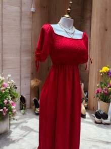 VESTIDO LARGO TIPO CAMPESINO CON MANGA MOD. ALY - Rojo - Ver 8