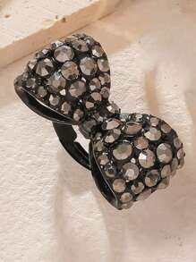 1pc Dark Gothic Rhinestone Bowknot Open Ring - Bright Black - View 2