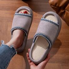 女士亚麻拖鞋，透气防滑厚款情侣亚麻拖鞋，休闲家居露趾拖鞋，春夏