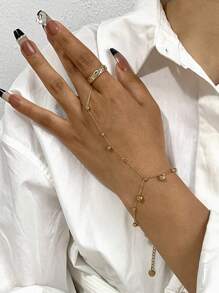 1 件优雅可调节手链手指手链，镶嵌闪亮方晶锆石 - 女士波西米亚风不锈钢首饰、母亲节礼物、海滩婚礼配饰、夏季旅行必备品（金色/银色） - 彩色 - 查看 7