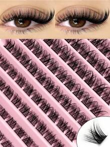 Rikuaild 100片D型卷翘纤细单根假睫毛，DIY蓬松交叉簇状假睫毛，浓密自然柔软假睫毛，睫毛簇，单根假睫毛，睫毛，假睫毛 - D - 查看 1