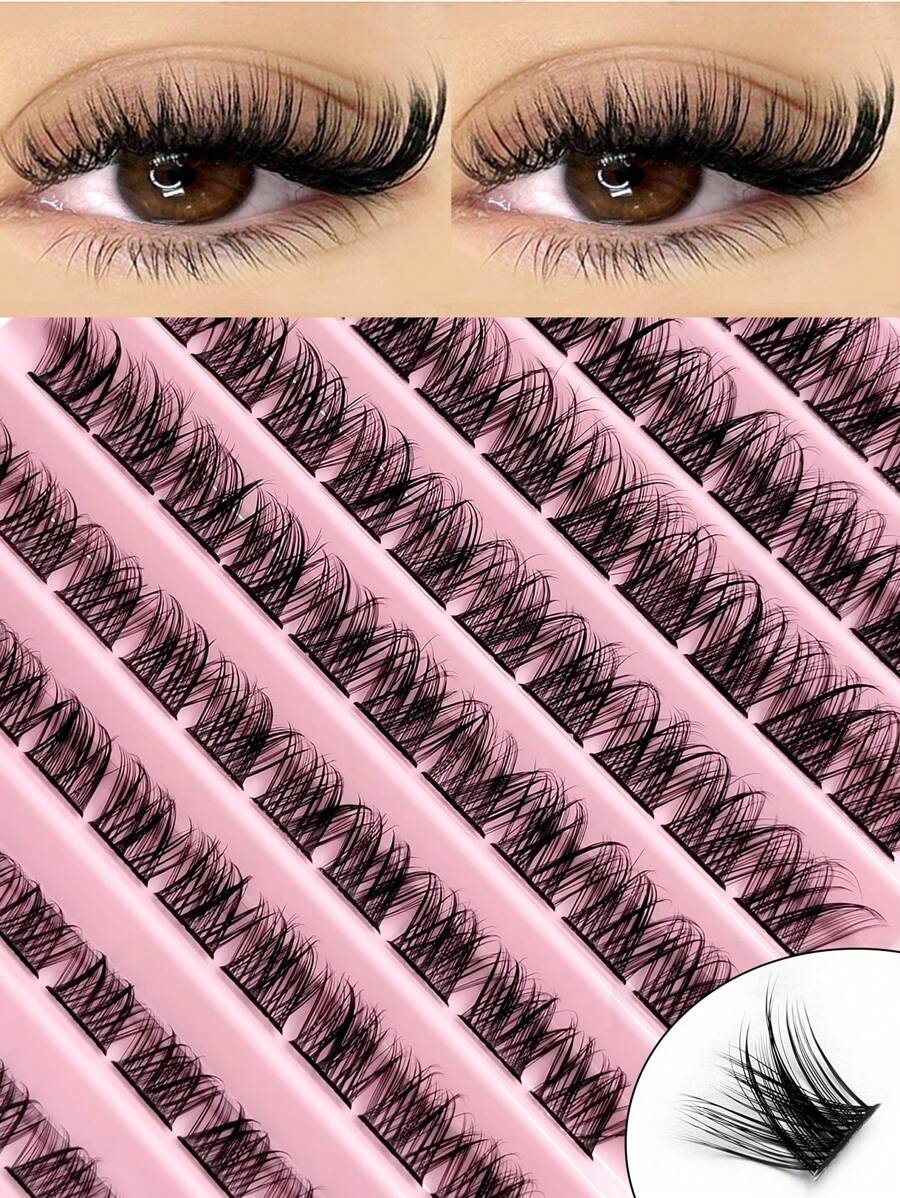 Rikuaild 100片D型卷翘纤细单根假睫毛，DIY蓬松交叉簇状假睫毛，浓密自然柔软假睫毛，睫毛簇，单根假睫毛，睫毛，假睫毛 - D - 查看 1