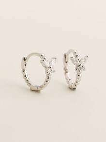 1 Pair 2pcs Cute S925 Silver Butterfly Stud Earrings With Rhinestones, Delicate Sweet Women Jewelry, Birthday Gift