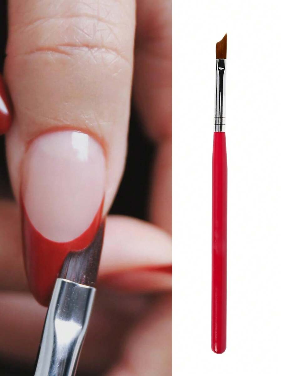 1Pc French Tips Oblique Nail Brush Red Handle Half Moon Shape UV Gel Nail Painting Drawing Pen Manicure DIY Design Tools