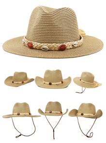 Um Pacote de Chapéu de Palha de Verão Leve Cáqui para Mulheres, Respirável e Confortável, Leve e Conveniente, Chapéu Solar Primaveril à Prova de Vento e com Proteção Solar, que Destaca o Rosto com Elegância e Delicadeza, Ideal para Passeios, Compras, Férias e Uso Diário!