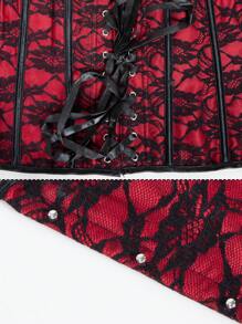 Women Corsets Sexy Waist Trainer Vintage Underbust Corset Top Gothic Satin Cincher Jacquard Bustier Top Waist Cincher Slimming Body Shaper Corset Slimming Shapewear - Red - View 6