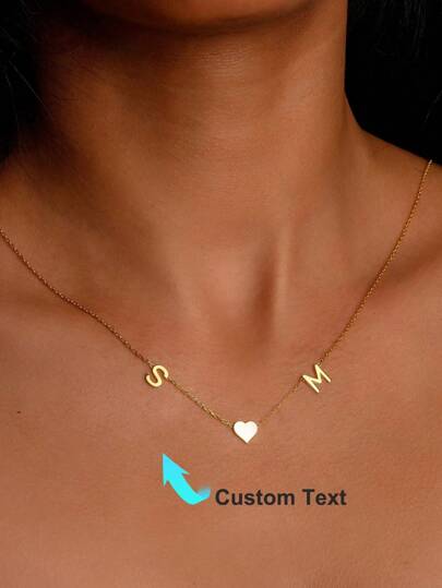1pc Customized Letter Necklace, Personalized Letter Necklace, Heart Pendant, Made Of Gold Stainless Steel, Letter Heart Pendant Necklace, Gift For Mom, Couples, Minimalist Personalized Jewelry Gift, School Supplies, Teacher Gift, College Gift, Coworker Gift, Dorm Decor, Gift For Teachers, Boys & Girls, Teens, Middle School, High School, College Freshmen, Sophomores, Lower Grade Students, Elegant & Romantic, Silver Fashion